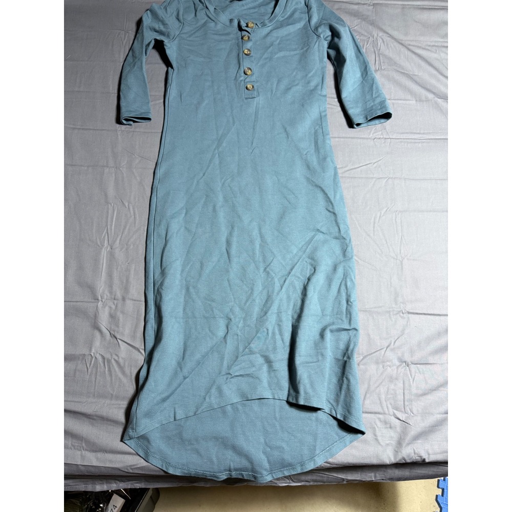 Lou & Lou Henley Midi Dress Womens Small Blue Good High Low 3/4 Sleeve